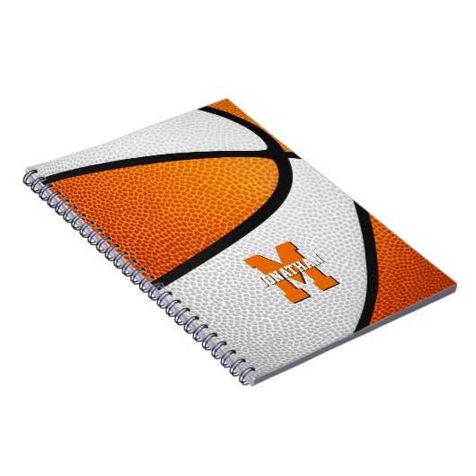 oranje wit team kleuren jongens basketbal notitieboek (Rechterzijde)