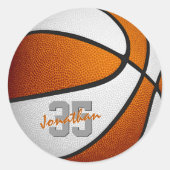 oranje wit team kleuren jongens basketbal ronde sticker (Voorkant)