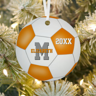 oranje wit team kleuren meisje voetbal metalen ornament