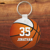 oranje wit team kleuren realistische basketbal sleutelhanger (Voorkant)