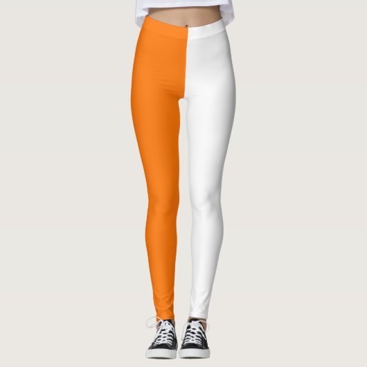 Oranje wit tweekleurig splitsen half ontwerp leggings (Voorkant)