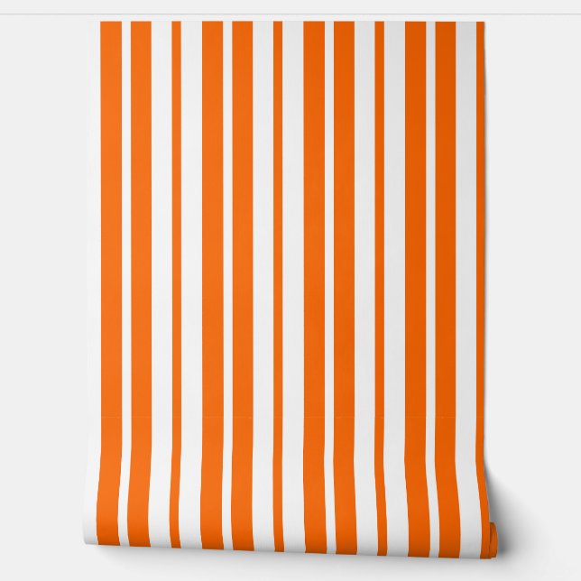 Oranje wit verticaal strepenpatroon behang (Afrollen)
