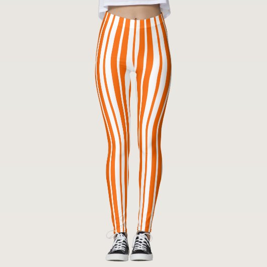Oranje wit verticaal strepenpatroon leggings (Voorkant)