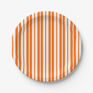 Oranje wit verticaal strepenpatroon papieren bordje