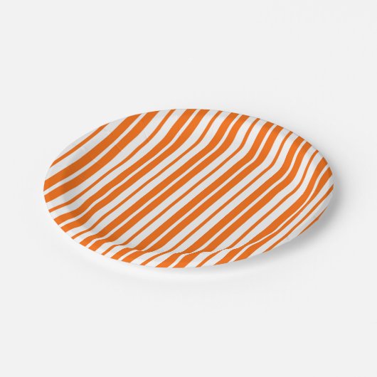Oranje wit verticaal strepenpatroon papieren bordje (Gekanteld)
