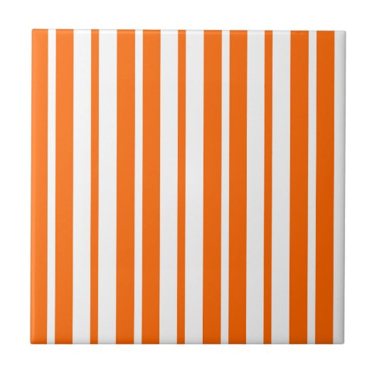 Oranje wit verticaal strepenpatroon tegeltje (Voorkant)