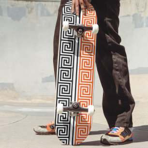 Oranje Wit Zwart Griekse Sleutel Fret Patroon Ontw Persoonlijk Skateboard