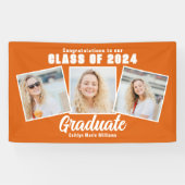 Oranje witte afstudeerfeest foto collage spandoek (Horizontaal)