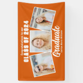 Oranje witte afstudeerfeest foto collage spandoek (Verticaal)