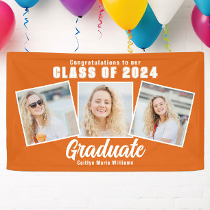 Oranje witte afstudeerfeest foto collage spandoek