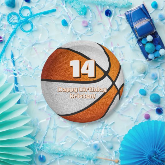 oranje witte basketbal meisjes sportfeest papieren bordje (Feest)