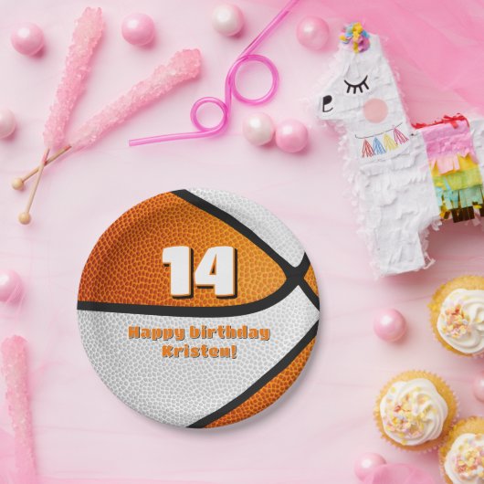 oranje witte basketbal meisjes sportfeest papieren bordje (Feest)