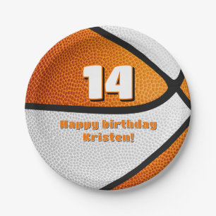 oranje witte basketbal meisjes sportfeest papieren bordje