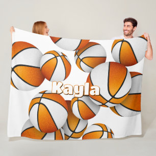 oranje witte basketballen kinder sportkamer decor fleece deken