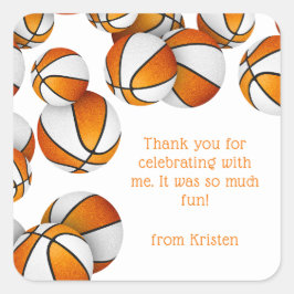 oranje witte basketballen meisjes sportfeest vierkante sticker
