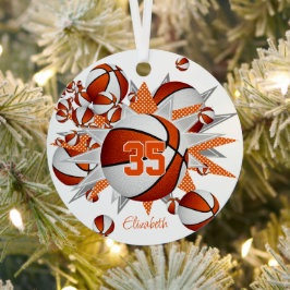 oranje witte basketballen sterren meisjes keepsake metalen ornament