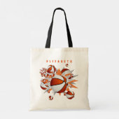 oranje witte basketballen sterren meisjes naam tote bag (Achterkant)