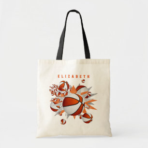 oranje witte basketballen sterren meisjes naam tote bag