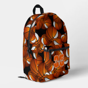 oranje witte basketbalpatroon met rugnummer bedrukte rugzak