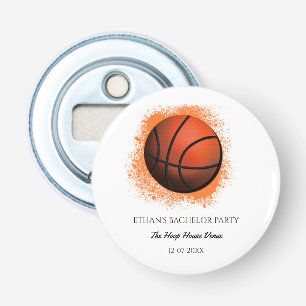 Oranje witte basketbalspeler Bachelor / Verjaardag Button Flesopener