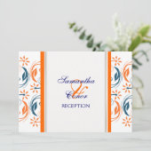 Oranje witte blauwe bruiloft kaart (Staand voorkant)