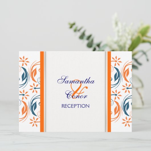 Oranje witte blauwe bruiloft kaart (Staand voorkant)