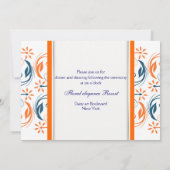 Oranje witte blauwe bruiloft kaart (Achterkant)