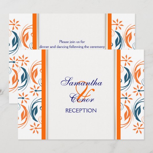 Oranje witte blauwe bruiloft kaart (Voorkant / Achterkant)