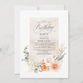 Oranje witte bloemen Elegant Boho Birthday Kaart (Voorkant)