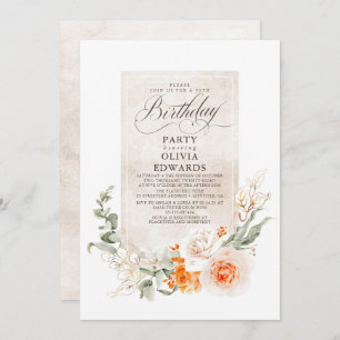 Oranje witte bloemen Elegant Boho Birthday Kaart