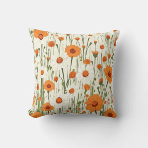 Oranje & Witte Bloemen – Elegant Crème Bloemendesi Kussen