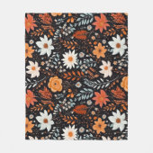 Oranje witte bloemen zwart fleece deken (Voorkant)