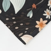 Oranje witte bloemen zwart fleece deken (Hoek)