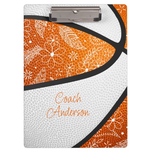 oranje witte boho krabbelpatroon basketbal klembord (Voorkant)