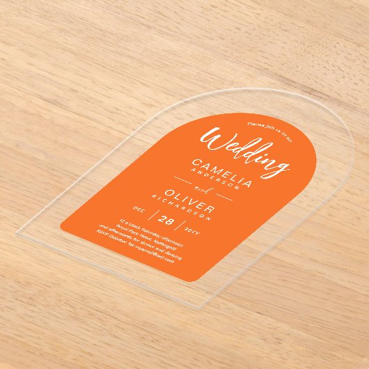 Oranje witte boog acryl bruiloft nodigt uit tot mo acryl uitnodigingen (Laagn)