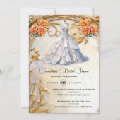 Oranje witte bruidsjurk rozen luxe bloemen kaart (Voorkant)