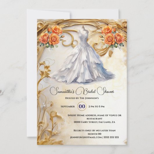 Oranje witte bruidsjurk rozen luxe bloemen kaart (Voorkant)