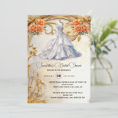 Oranje witte bruidsjurk rozen luxe bloemen kaart (Staand voorkant)