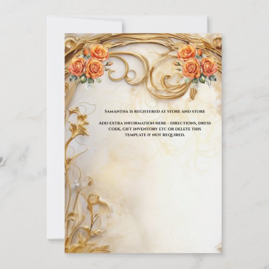 Oranje witte bruidsjurk rozen luxe bloemen kaart (Achterkant)