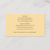 Oranje witte buschauffeur gele schoolbus visitekaartje (Achterkant)