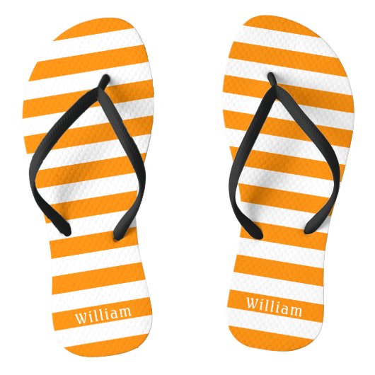 Oranje witte cabana strepen gepersonaliseerd stran teenslippers (Voetbed)