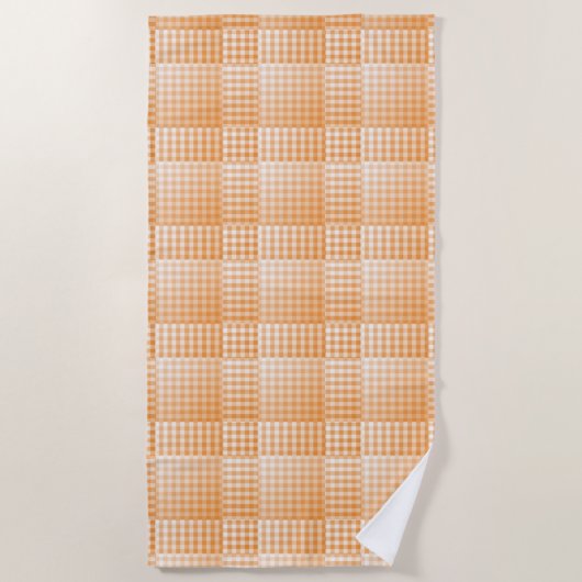 Oranje Witte Checker Abstract Patroon Strandlaken (Voorkant)