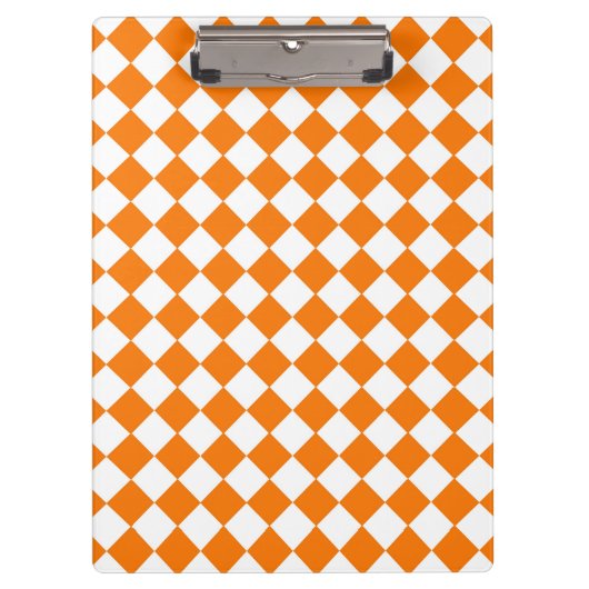 Oranje Witte Checker Diamant Patroon Klembord (Voorkant)