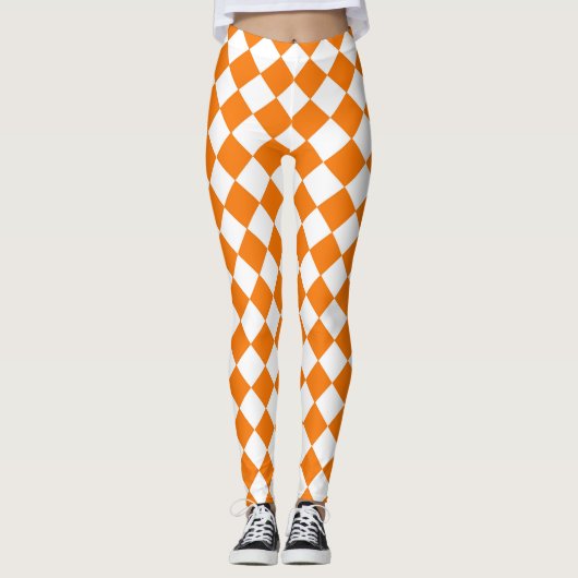 Oranje Witte Checker Diamant Patroon Leggings (Voorkant)