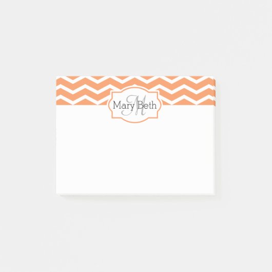 Oranje Witte Chevron Naam Monogramed, vers Post-it® Notes (Voorkant)
