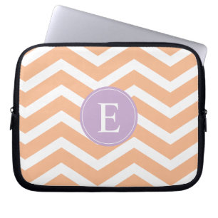 Oranje Witte Chevron Paarse Monogram Laptop Sleeve