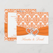 Oranje witte Damask-stellen Shower Invitation Kaart (Voorkant / Achterkant)