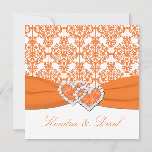 Oranje witte Damask-stellen Shower Invitation Kaart (Voorkant)