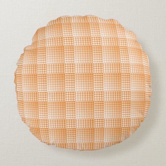 Oranje Witte Damasten Abstract Patroon Rond Kussen (Voorkant)