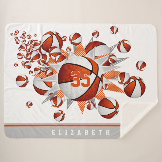 oranje witte decor basketbal blowout sherpa deken (Voorkant (horizontaal))